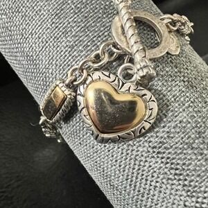 Premiere Designs Silver Gold Tone Heart Toggle Bracelet 7.5 Inch Romantic